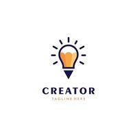 modelo de logotipo de lâmpada e lápis. projeto de vetor de ideia criativa. logotipo do escritor inteligente