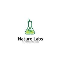 design de logotipo de ciência de folha e garrafa de laboratórios da natureza vetor