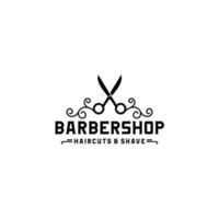 design de logotipo de corte de cabelo de barbearia com ornamento elegante vetor