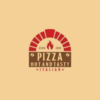 forno de tijolos de lenha com pá um design de logotipo de pizza vetor