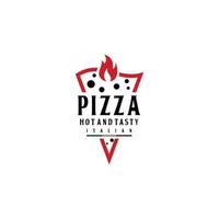 design de logotipo de comida italiana picante de pizza quente vetor