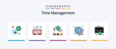 pacote de ícones de 5 planos de gerenciamento de tempo, incluindo bolsa. Tempo. encontro. relógio. alarme. design de ícones criativos vetor