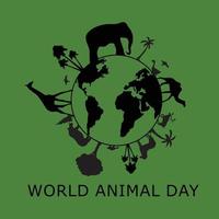 cartaz do dia mundial dos animais com silhuetas verdes de vetor de ícone de animais selvagens