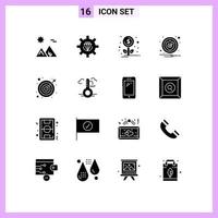 conjunto de 16 símbolos de símbolos de ícones de interface do usuário modernos para processo de notificação de seta cautela investimento elementos de design de vetores editáveis