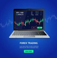 banner de negociação forex com laptop 3d detalhado realista. vetor