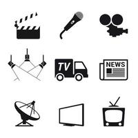conjunto de ícones de tv, preto sobre um fundo branco vetor