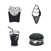 conjunto de ícones de fast-food. preto em um fundo branco vetor