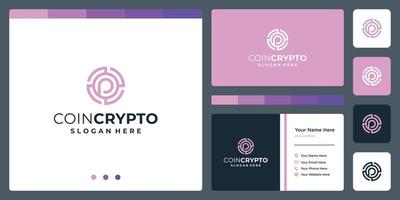 modelo de logotipo de moeda criptográfica com letra inicial p. ícone de dinheiro digital vetorial, cadeia de blocos, símbolo financeiro. vetor