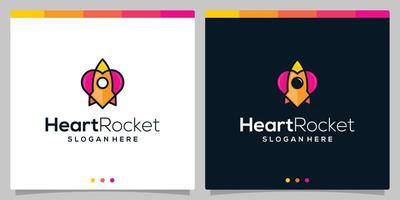 modelo de vetor de ícone de logotipo de foguete e ícone de logotipo de coração colorido