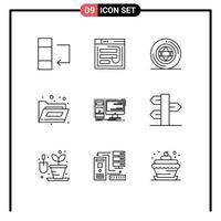 grupo de símbolos de ícone universal de 9 contornos modernos de arquivos de web de pasta de computador pentagrama elementos de design de vetores editáveis