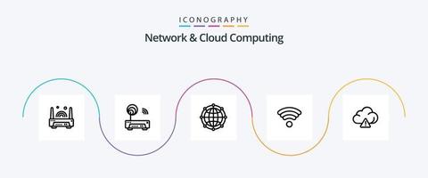 pacote de ícones de linha 5 de rede e computação em nuvem, incluindo . tecnologia. tecnologia. nuvem vetor