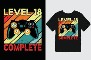 design de camiseta de jogo completo de nível 18 vetor