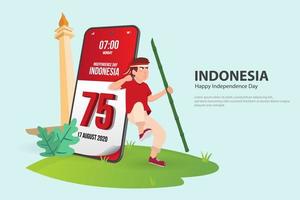 17 de agosto. indonésia feliz dia da independência cartão com as mãos cerradas vetor