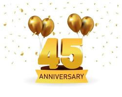 45 números de ouro de aniversário com confete dourado. modelo de festa de evento de aniversário de celebração. vetor