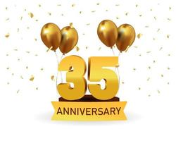 35 números de aniversário de ouro com confete dourado. modelo de festa de evento de aniversário de celebração. vetor