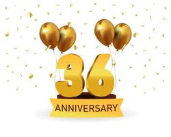 36 números de aniversário de ouro com confete dourado. modelo de festa de evento de aniversário de celebração.