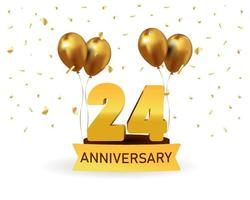 24 números de aniversário de ouro com confete dourado. modelo de festa de evento de aniversário de celebração.
