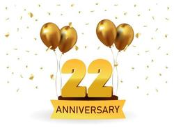 22 números de aniversário de ouro com confete dourado. modelo de festa de evento de aniversário de celebração. vetor