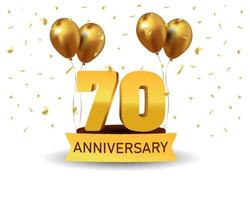 70 números de aniversário de ouro com confete dourado. modelo de festa de evento de aniversário de celebração. vetor