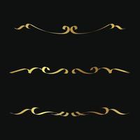divisores de filigrana dourada desenhados à mão. bordas de redemoinho ornamentadas. separadores extravagantes de ouro isolados de vetor. linhas caligráficas de convite de casamento clássico. vetor