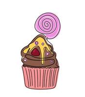 uma simples ilustração de um cupcake com uma vela. bolinho de aniversário. vetor