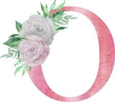 aquarela letra o com flores e folhas. letra maiúscula rosa floral o para convites de casamento, cartão de felicitações, logotipo vetor