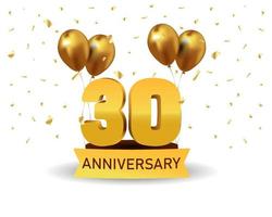 30 números de aniversário de ouro com confete dourado. modelo de festa de evento de aniversário de celebração. vetor
