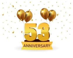 53 números de ouro de aniversário com confete dourado. modelo de festa de evento de aniversário de celebração. vetor