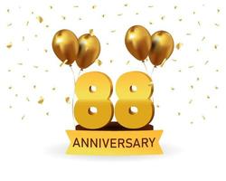 88 números de ouro de aniversário com confete dourado. modelo de festa de evento de aniversário de celebração. vetor