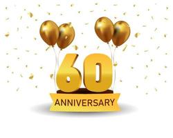 60 números de aniversário de ouro com confete dourado. modelo de festa de evento de aniversário de celebração. vetor