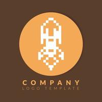 logotipo de foguete em design de estilo pixel. adequado para a identidade da empresa de tecnologia. marca de foguete de pixel vetor