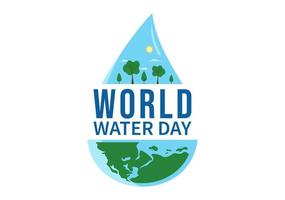 ilustração do dia mundial da água em 5 de março com gota d'água da terra para banner da web ou página de destino em ilustração de modelos desenhados à mão de desenho animado plano vetor