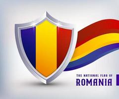 Projeto de vetor de bandeira de escudo de metal da Romênia. modelo de design de escudo de bandeira da romênia. design de bandeira nacional do dia independente da romênia.