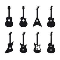 ícones de silhuetas de guitarra, preto em um fundo branco vetor