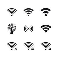 ícones sem fio e wi-fi. preto em um fundo branco vetor