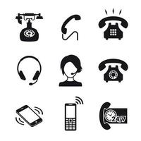 conjunto de ícones do telefone. branco em um fundo preto vetor