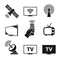conjunto de ícones de tv. preto em um fundo branco vetor