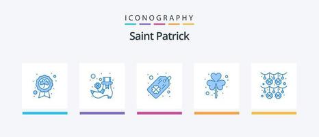 Pacote de ícones Saint Patrick Blue 5, incluindo guirlanda. shamrock. marcação. santo. folha. design de ícones criativos vetor
