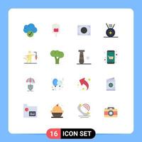 conjunto de 16 sinais de símbolos de ícones de interface do usuário modernos para pacote editável de aspiração extrínseca de quadro falso de brócolis de elementos de design de vetores criativos