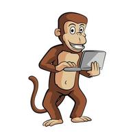 macaco usando ilustração de laptop vetor