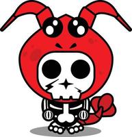 ilustração vetorial de personagem de desenho animado de fantasia de mascote animal homem lagosta crânio bonito vetor