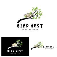 design de logotipo de ninho de pássaro, vetor de casa de pássaro para ovos, ilustração de logotipo de árvore de pássaro
