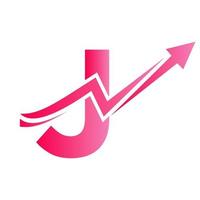 logotipo financeiro da letra j com seta de crescimento. sinal do logotipo da economia no alfabeto vetor