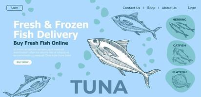 entrega de peixe fresco e congelado, compre atum online vetor