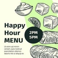 menu de happy hour em restaurante ou café, banner vetor