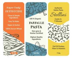 macarrão farfalle, stellini e espaguete fettuccine vetor