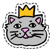 gato usando coroa, adesivo de gatinho engraçado ou ícone vetor