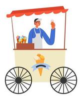 vendedor de sorvete, quiosques ou estande com gelato vetor
