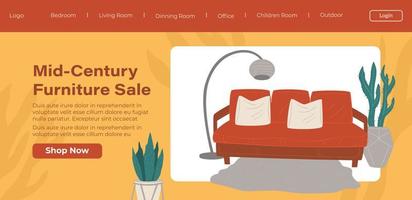 site de venda de móveis de meados do século, modelo de página vetor