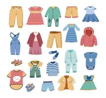 roupas infantis, bebês e bebês recém-nascidos estilo vetor